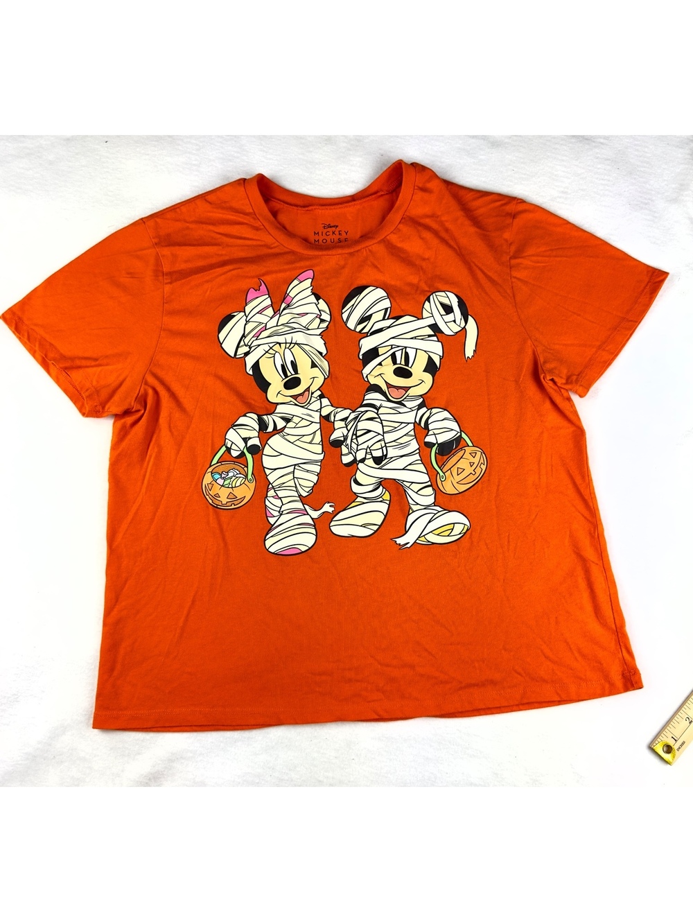 Disney Mickey Minnie Mouse Halloween Mummy Orange Graphic T-Shirt Adult